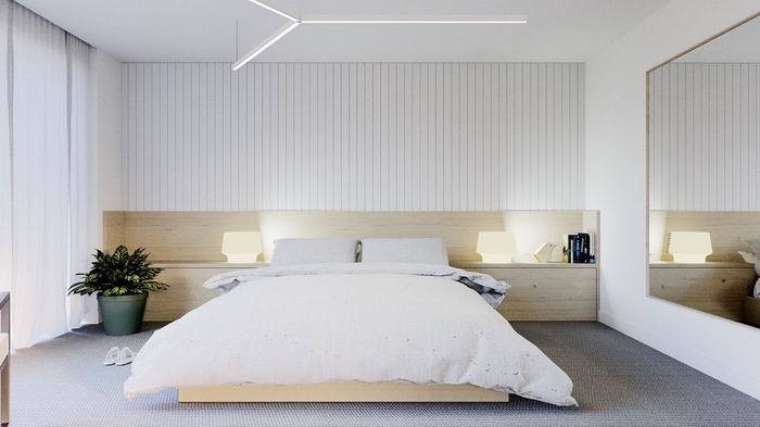 Комфортный отдых в спальне с интерьером в стиле минимализм